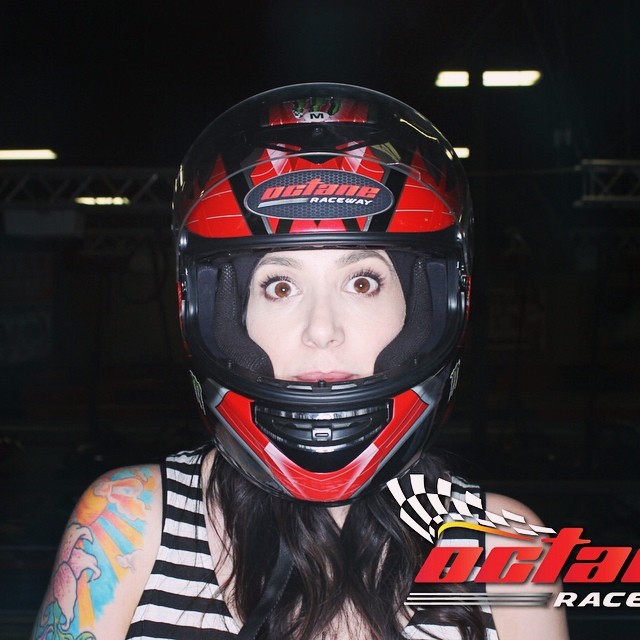 Went go cart racing on a double date with @fueledbypez, @sarahgianetto and her man last night. Apparently got taken by surprise with this picture  Had to laugh at that face... #mywhatbigeyesyouhave #dork #octaneraceway