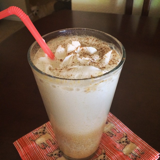 Pumpkin Spice Protein Frappuccino, my first installment of #putpumpkininallthethings. Inspired by a recipe my mom @moons_girl tagged me in. BUT since #Arizona doesn't give a damn about #fall and it's still 108 degrees outside, a hot #PSL doesn't sound too great. So iced and blended, still amazing. #macros for this #sweettreat- 204 cals, 28P, 11C, 4.5F, and 6g fiber!1 scoop vanilla protein (I used @dymatize Birthday Cake)1/2c pumpkin purée (NOT pie filling)Note: I used frozen pumpkin I had leftover so if you use it right out of the can, add ice 1/2tbsp pumpkin pie spice (more or less to taste) 1 packet Splenda or stevia 1 cup unsweetened vanilla almond milk1/2 cup strong coffee (I used cold brewed so it didn't get bitter)Add all ingredients to a blender or magic bullet, blend until smooth, top with a little reddiwhip and some cinnamon
