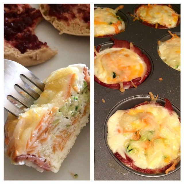Finally made the #eggcups that I've seen on Pinterest a million times. Didn't want to waste the leftover turkey bacon, so threw those in with one egg, and some shredded zucchini and sweet potato and topped with a sprinkle of low fat cheese. Baked at 350 for about 23 min. So good! #macros for each if you use the whole egg- 133 cals, 11P, 5C, 7F 1 fiber. If you use just an egg white, it's 9P, 5C, 2F. #mealprep #flexibledieting #iifym #healthybreakfast #easybreakfast #eggmuffins #fitfam #fitwomencook #fitfood #ilovebreakfast